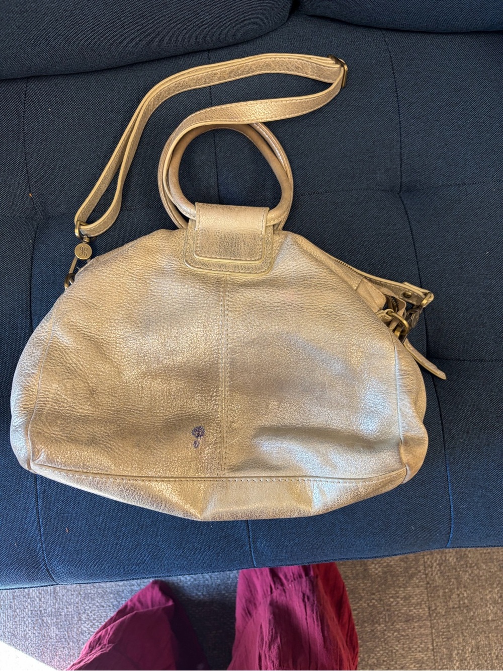HOBO Metallic Gold Leather Satchel with Top Handles and Strap